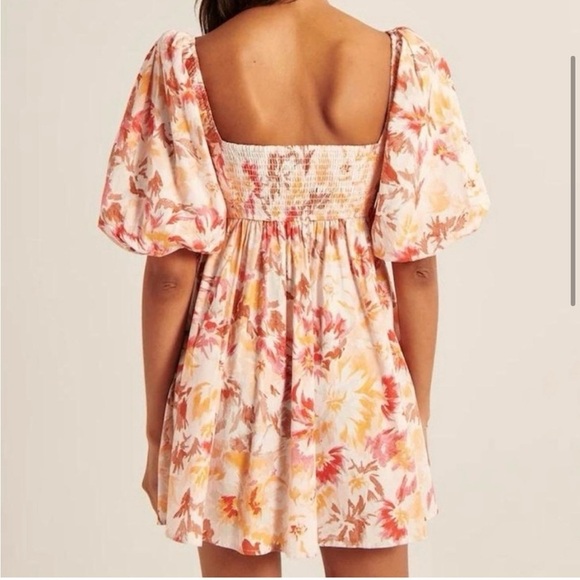 NEW Abercrombie & Fitch Emerson Poplin Puff Sleeve Floral Mini Dress - Picture 2 of 5